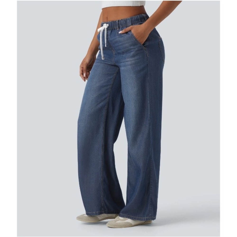 HALARA Wide Leg Denim-Blue Drawstring Pants - Picture 4 of 11